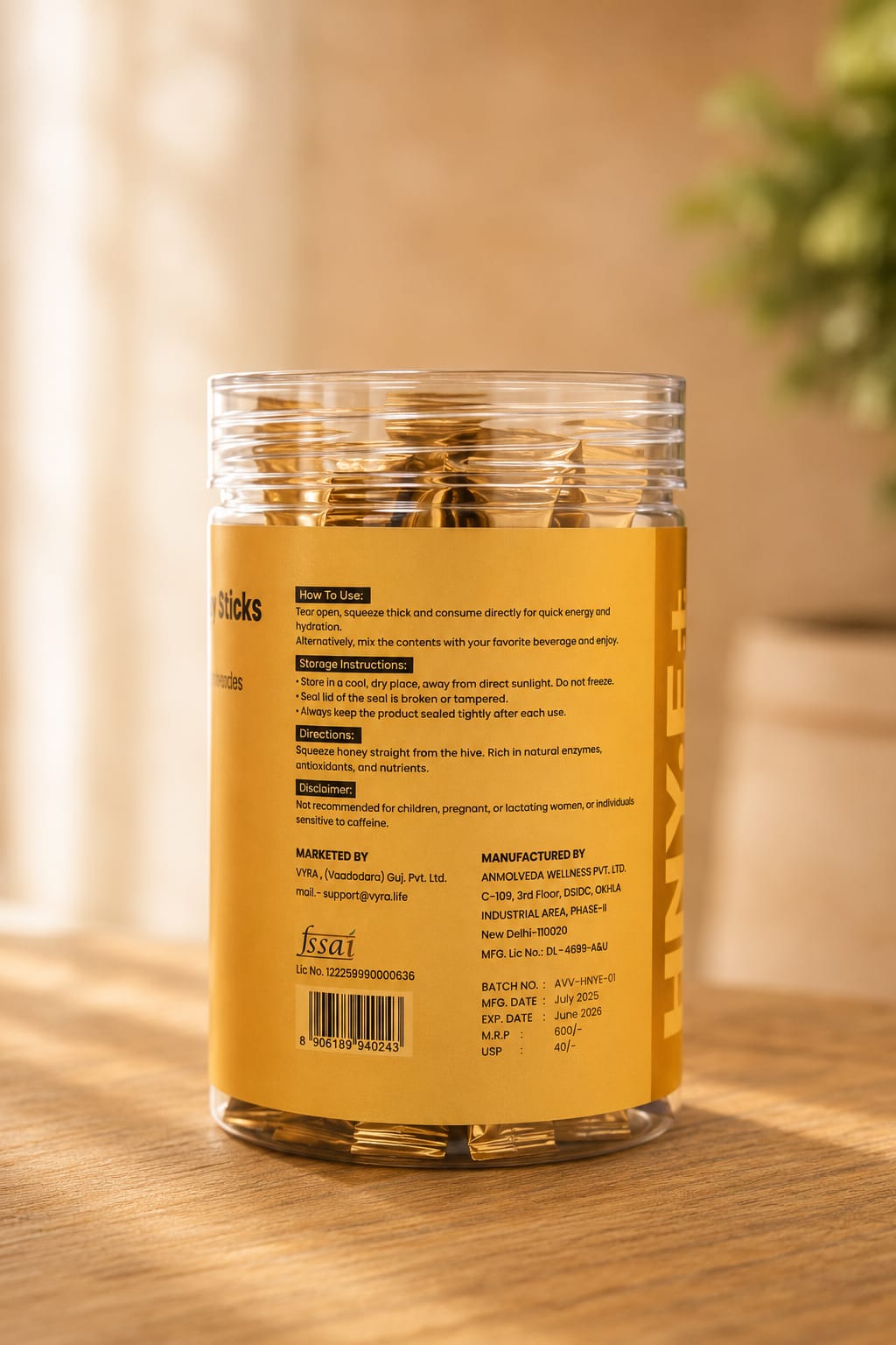 HNY-E+ Energy Honey Sticks — 15 Sachets