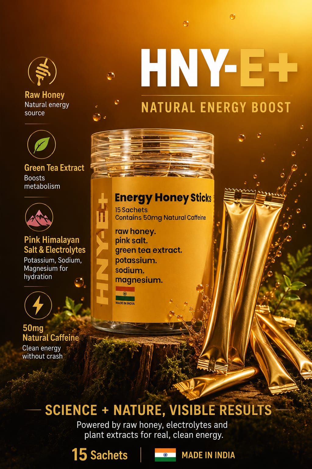 HNY-E+ Energy Honey Sticks — 15 Sachets